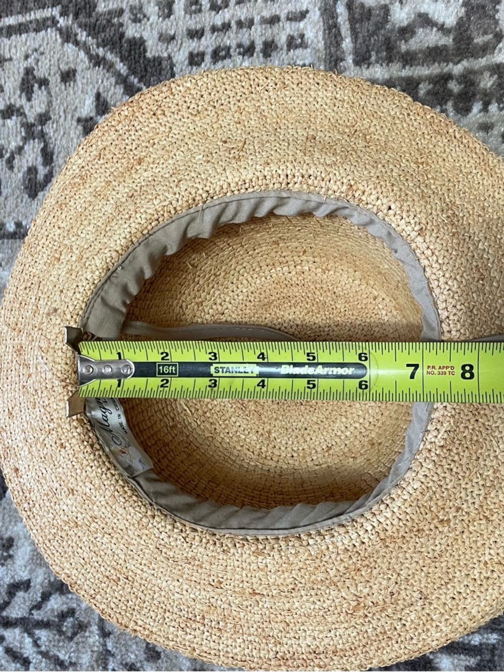 Magnolia Lane Tan Straw Hat with Olive Trim and Embroidered Floral Logo - Picture 8 of 8